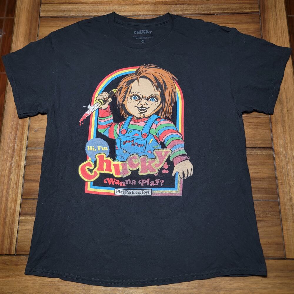 Chucky Black Unisex Tee "Wanna Play?" - Size XL